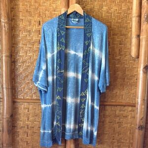 Hula Bay Hawaiian Blue Tie-Dye Kimono Cardigan